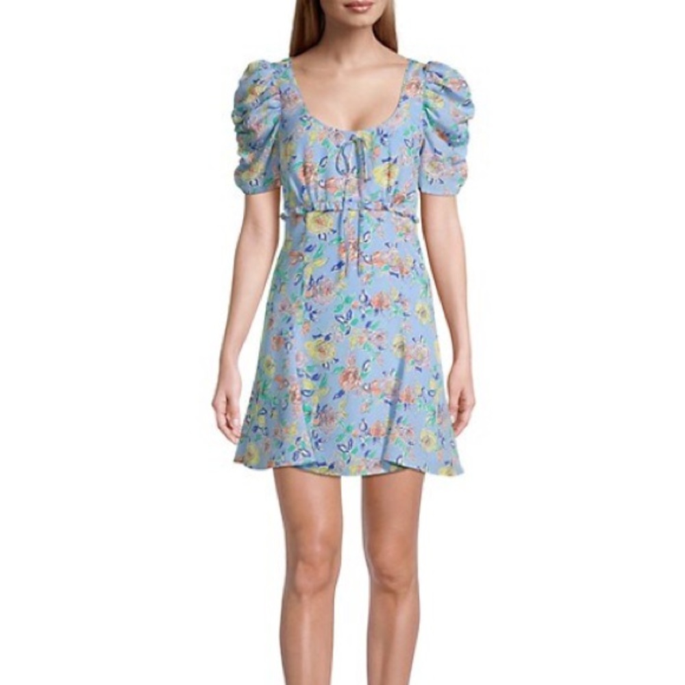 Likely x revolve Lana floral puff sleeves mini A Line Dress Periwinkle